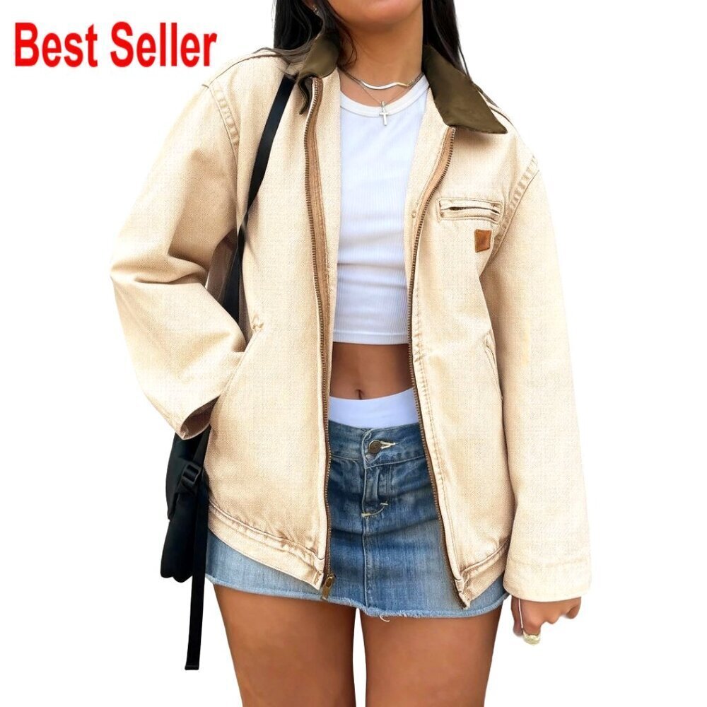Denim Jean Jacket Zipper Casual Long Sleeve Cropped Fit Y2K Chic Retro